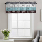Laundry Rules Valances for Windows, Retro Blue White Wood Board Grain Kitchen Valance Light Filtering Rod Pocket Short Curtains for Kitchen Bathroom, 1 Panel, 60"x14"
