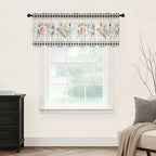 Blue Pink Floral Sheer Valance Curtains, Spring Summer Botanical Linen Black Plaid Light Filtering Kitchen Valances Rod Pocket Voile Curtain Window Treatment for Bedroom/Living Room/Basement 42Wx18L