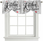 Kitchen Knife Fork Tie Up Valance Curtains for Windows, Kitchen Curtains Window Shades, Vintage Love Heart Grey Wood Grain Light Filtering Roman Curtain Valances for Bedroom/Bathroom/Cafe 54"x18"