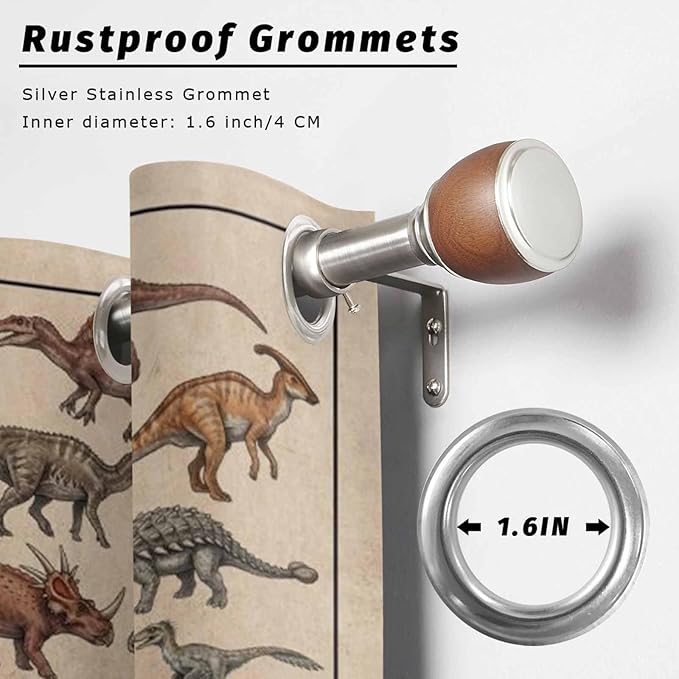 Vintage Outdoor Curtains for Patio Dinosaurs Biographies Retro Waterproof Outside Curtains with Grommet Top Weatherproof Curtain for Cabana Pergola Gazebo, 1 Panel, 54" W x 84" L