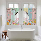 Easter Kitchen Curtains 54 Inch Long 2 Panel Set, Rod Pocket Window Curtains Panels, Spring Colorful Bunny Eggs Flower Wood Grain Light Filtering Drapery Draperies for Bathroom Bedroom 52"W x 54"L