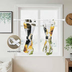 Retro Farmhouse Floral Bedroom Curtains 63 Inch Length, Window Curtains Tab Top, Yellow Sunflowers Cows Butterfly Wood Light Filtering Window Treatments Drapes 42"x63" 2 Panel