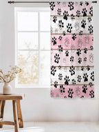 Sheer Curtains 63 Inch Length, Pink Beige Paw Print Semi Sheer Curtains Light Filtering Window Treatment, Vintage Farmhouse Country Wooden Grain Privacy Voile Drapes for Living Room Bedroom 52x63 Inch