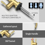 Kitchen Sink Faucet with Pull - Down Sprayer, 2 - Handle 3 - in - 1 Kitchen Sink Filter Faucet, Cold and Hot Mixer Drinking Water Faucet (Filter Faucet, Gold)