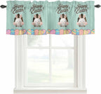 Green Easter Curtain Valances for Windows, Kitchen Valance Window Treatment, Spring Cartoon Bunny Colorful Eggs Wood Grain Light Filtering Block Curtains for Bathroom/Bedroom/Living Room 54'' x 18''