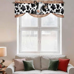 Cow Printed Tie Up Valance Curtains for Windows, Kitchen Curtains Window Shades, Farmhouse Watercolor Country Wooden Grain Light Filtering Roman Curtain Valances for Bedroom/Bathroom/Cafe 54"x18"