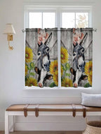 Farmhouse Kitchen Curtains 54 Inches Length, Vintage Sunflowers Animals Printed Wood Grain Window Treatment Curtain Drapes, Decorative Window Curtains for Bedroom Cafe, 52"x54", 2 Panels
