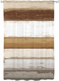 Sheer Curtains 63 Inch Length, Brown Wood Grain Semi Sheer Curtains Light Filtering Window Treatment, Vintage Country Geometric Striped Privacy Voile Drapes for Living Room Bedroom 52x63 Inch