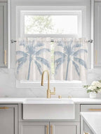 Summer Coconut Tree on Vintage Wood Grain Window Valance Curtains, Seaside Plants Light Filtering Kitchen Valance with 3-inch Rod Pocket for Living Room Bathroom Bedroom,2 Panel,27.5x36In