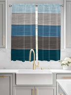 Retro Farm Blue Gray Wood Grain Window Valance Curtains, Rustic Wooden Plank Light Filtering Kitchen Valance with 3-inch Rod Pocket for Living Room Bathroom Bedroom,2 Panel,42x63In
