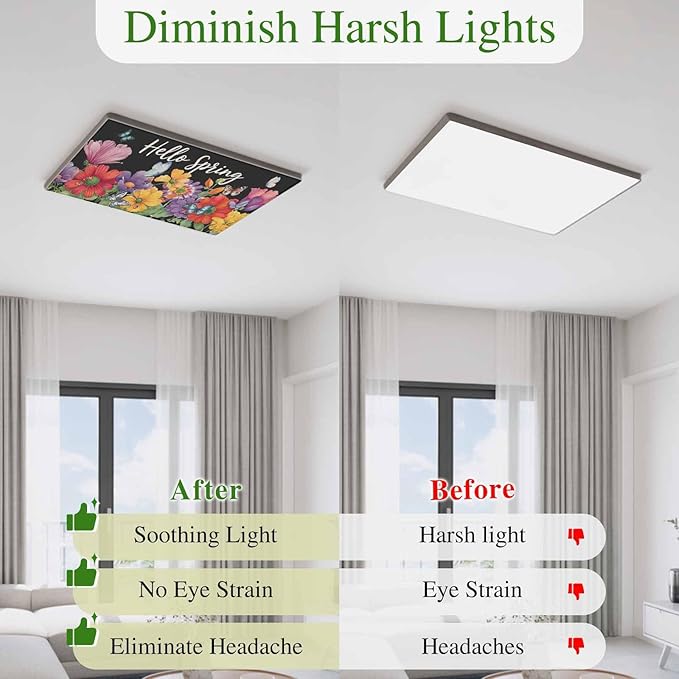 Fluorescent Light Covers for Ceiling Lights Hello Spring Magnetic Light Filters 1 Pack 4x2 ft Butterfly Colorful Spring Floral Ceiling Lights Cover for Classroom Office School Home Drop Lamp Decor