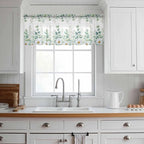 Eucalyptus Leaves Daisy Sheer Valance Curtains, Summer Farmhouses Flower Light Filtering Kitchen Valances Rod Pocket Voile Curtain Window Treatment for Bedroom/Living Room/Basement 42Wx18L