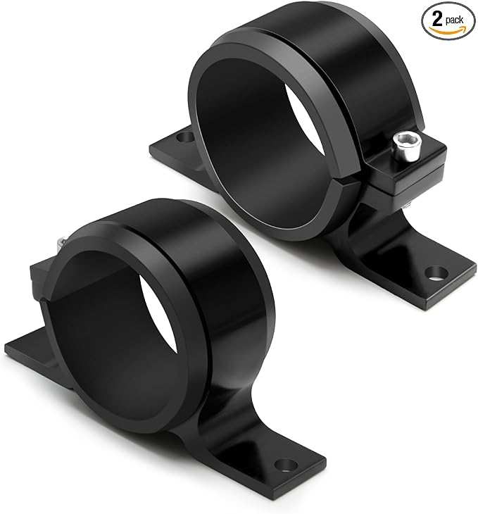 2 Pcs Universal Car Fuel Pump Fuel Filter Mounting Bracket Aluminum Clamp Holder with Rubber Insert, Black Hard Aluminum Anodized Accessories Suitable for Vehicle Fuel Oil Line (50 to 55 mm)