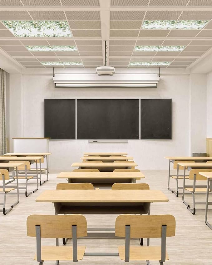 Fluorescent Light Covers for Ceiling Lights Sage Green Eucalyptus Leaves Magnetic Light Filters 1 Pack 4x2 ft Nature Leaf Plant Ceiling Lights Cover for Classroom Office School Home Drop Lamp Decor