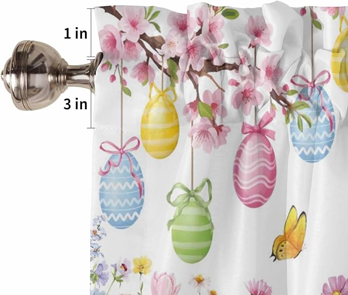 Happy Easter Tier Curtains 45 Inches Long, Spring Watercolor Bunny Eggs Flower Branch Window Treatment Curtain Drapes, Window Half Privacy Curtains for Bedroom Bathroom, 42"x45", 2 Panels