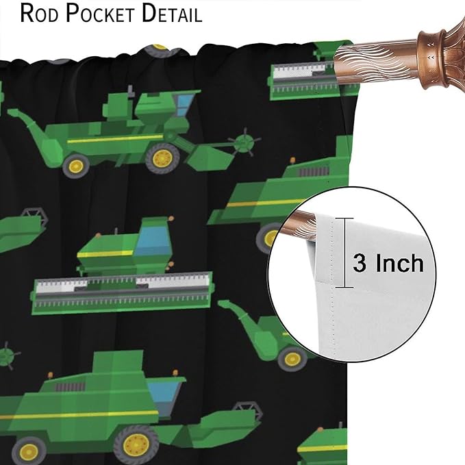 Kids Agriculture Machine Window Curtains, Farm Equipment Tractors Transport Combines Rod Pocket Decorative Windows Curtain for Boys Children Teens Room Decor 84x84in (30% Blackout)