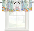 Easter Curtain Valances for Windows, Kitchen Valance Window Treatment, Spring Watercolor Bunny Eggs Wood Grain Teal Blue Light Filtering Block Curtains for Bathroom/Bedroom/Living Room 54'' x 18''