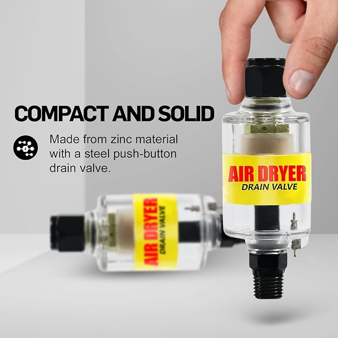 LE LEMATEC Air Dryer for Compressor - Inline Water Separator & Air Tool Oil, 1/4" NPT Moisture Separator for HVLP Spray Guns, Plasma Cutters, Pneumatic Tools, 2-150 PSI