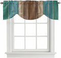 Teal Blue Brown Tie Up Valance Curtains for Windows, Kitchen Curtains Window Shades, Farmhouse Retro Wooden Grain Stripes Light Filtering Roman Curtain Valances for Bedroom/Bathroom/Cafe 42"x18"
