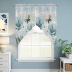 Spring Floral Swag Valances for Windows, Vintage Tulips Flower Butterfly Retro Wood Blue Rod Pocket Kitchen Curtains Valance, Kitchen Window Curtains Swag for Cafe Living Room, 2 Panels, 36x45 inch