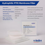 100 Pieces/Pack PTFE Disc Membrane Filters Hydrophilic 47mm Diameter 0.45µm Pore Size