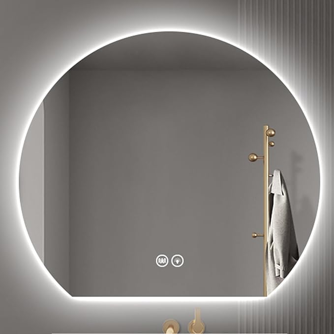 Bathroom Mirror with 3 Colour LED Lights, Wall Mounted Bathroom Vanity Mirror, Demister Heat Pad/Dimming Function/Touch Switch Smart Mirror(A,31.4" x28.3/80x72cm)