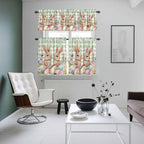 Easter Kitchen Curtains Set 3 Piece for Windows, Rod Pocket Valance and Tier Set 24 Inch Length, Spring Rabbit Eggs Flower Butterfly Green Plaid Light Filtering Cafe Curtains for Living Room Bathroom