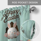 Green Easter Curtain Valances for Windows, Kitchen Valance Window Treatment, Spring Cartoon Bunny Colorful Eggs Wood Grain Light Filtering Block Curtains for Bathroom/Bedroom/Living Room 42'' x 12''