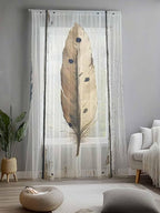 Sheer Curtains 108 Inches Long, Farmhouse Feather Semi Sheer Curtains Light Filtering Window Treatment, Watercolor Vintage Wooden Grain Privacy Voile Drapes for Living Room Bedroom 52x108 Inch