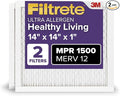 Filtrete 14x14x1 AC Furnace Air Filter, MERV 12, MPR 1500, CERTIFIED asthma & allergy friendly, 3 Month Pleated 1-Inch Electrostatic Air Cleaning Filter, 2-Pack (Actual Size 13.81x13.81x0.78 in)