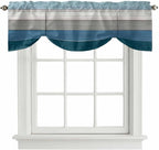 Blue Ombre Wooden Tie Up Valance Curtains for Windows, Kitchen Curtains Window Shades, Farmhouse Retro Wood Gradient Light Filtering Roman Curtain Valances for Bedroom/Bathroom/Cafe 60"x18"