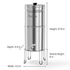 Culligan MaxClear 3 Gallon Gravity Water Filter System, Polished Stainless-Steel Countertop Water Filter NSF/ANSI Certified to Reduce Microplastics, Lead & Total PFAS, with 3 Ceramic Filters