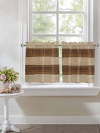 Retro Country Brown Wooden Board Window Valance Curtains, Farmhouse Gradient Plank Light Filtering Kitchen Valance with 3-inch Rod Pocket for Living Room Bathroom Bedroom,2 Panel,27.5x24In