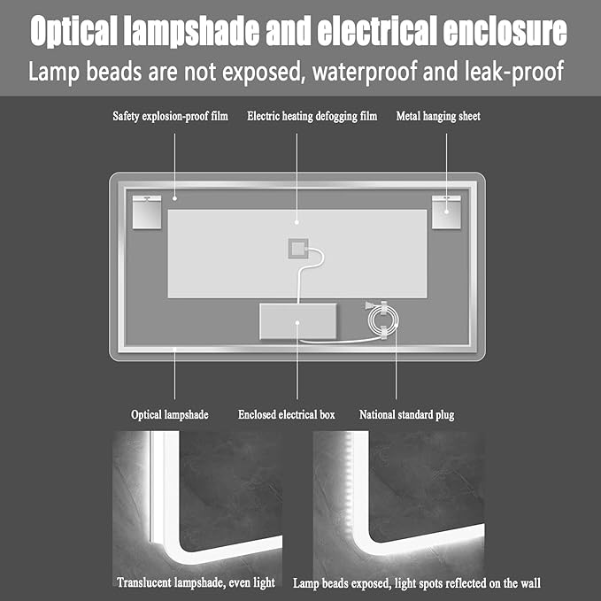 Backlit LED Illuminated Bathroom Mirror with LED Lights, Lighted Bathroom Makeup Wall Mounted Mirror with Demister Pad, Sensor Touch Switch, Horizontal/Vertical(H70*W80CM/H27.5*W31.4IN)