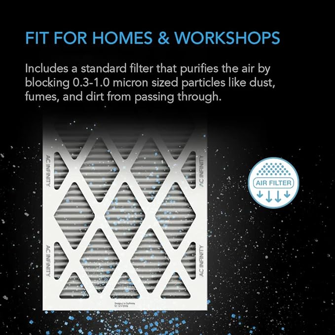 AC Infinity Inline Filter Box 6" with High Efficacy Filter, Whole House HVAC Filtration Kit, Fits 6-Inch Inline Duct Fans for Fresh Air Intake and Ventilation