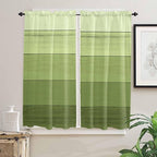Gradient Green Wooden Board Window Valance Curtains, Retro Country Wood Grain Light Filtering Kitchen Valance with 3-inch Rod Pocket for Living Room Bathroom Bedroom,2 Panel,42x63In