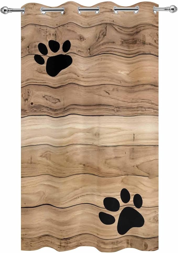Wood Grain Outdoor Curtains for Patio Claws Animals Wooden Brown Waterproof Outside Curtains with Grommet Top Weatherproof Curtain for Cabana Pergola Gazebo, 1 Panel, 54" W x 95" L