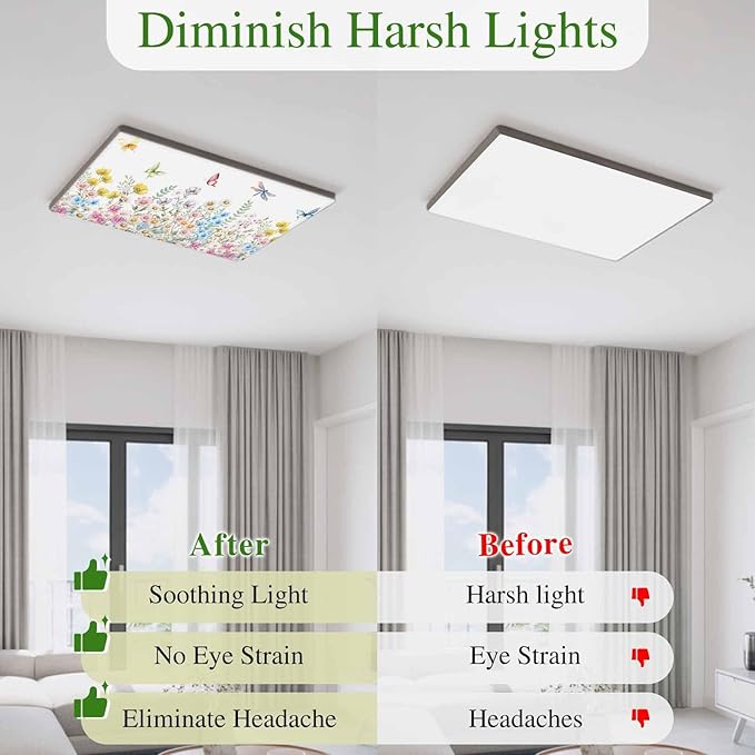 Fluorescent Light Covers for Ceiling Lights Spring Flowers Magnetic Light Filters 1 Pack 4x2 ft Daisy Butterflies Dragonfly Ceiling Lights Cover for Classroom Office School Home Drop Lamp Decor