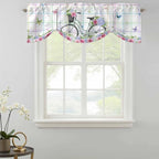 Spring Tie Up Valance Curtains for Windows, Kitchen Curtains Window Shades, Bicycles Botanical Leaves Rose Colorful Stripes Light Filtering Roman Curtain Valances for Bedroom/Bathroom/Cafe 42"x12"