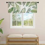 Summer Palm Leaf Sheer Valance Curtains, Green Tropical Plants Nature Leaves Linen Light Filtering Kitchen Valances Rod Pocket Voile Curtain Window Treatment for Bedroom/Living Room/Basement 42Wx18L