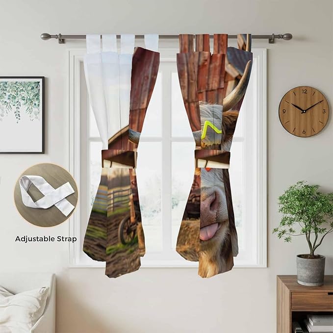 Farm Yaks Living Room Curtains 84 Inch Length, Window Curtains Tab Top, Farmhouse Barn Funny Animals Butterfly Light Filtering Window Treatments Drapes 42"x84" 2 Panel