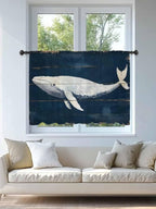 Sheer Curtains 45 Inch Length, Ocean Whale Blue Semi Sheer Curtains Light Filtering Window Treatment, Watercolor Coastal Vintage Wood Grain Privacy Voile Drapes for Living Room Bedroom 52x45 Inch