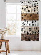 Sheer Curtains 63 Inch Length, Brown Beige Farmhouse Semi Sheer Curtains Light Filtering Window Treatment, Black Dog Paw Vintage Wooden Privacy Voile Drapes for Living Room Bedroom 52x63 Inch
