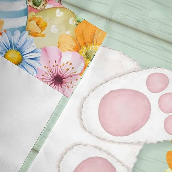 Easter Curtain Valances for Windows, Kitchen Valance Window Treatment, Spring Watercolor Bunny Eggs Wooden Grain Green Light Filtering Block Curtains for Bathroom/Bedroom/Living Room 60'' x 18''
