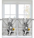 Grey Farmhouse Half Window Curtain 36 Inches Long, Vintage Sunflowers Animals Printed Window Treatment Curtain Drapes, Small Tier Curtains for Bathroom Over Sink, 27.5"x36", 2 Panels
