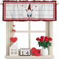 Valentine's Day Valance Curtains for Kitchen, Gnome Red Love Plaid Wood Grain Privacy Rod Pocket Valance Curtain, Light-Filtering Window Treatment for Bedroom Bathroom, 60"x18"