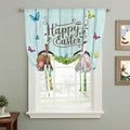 Tie Up Curtains,Happy Easter Bunny Butt Egg Floral Adjustable Rod Pocket Window Shade Curtain Drape Spring Plant on Aqua Wood Tie-Up Valance for Kitchen Bedroom Living Room Windows,34"x45"