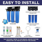 iSpring WGB32BM+AHPF12MNPT16X2 3-Stage Whole House Water Filter System, Reduces Iron & Manganese, Chlorine, Sediment Home Water Filtration System w/ 3/4'' Braided Stainless Steel Hose Connectors