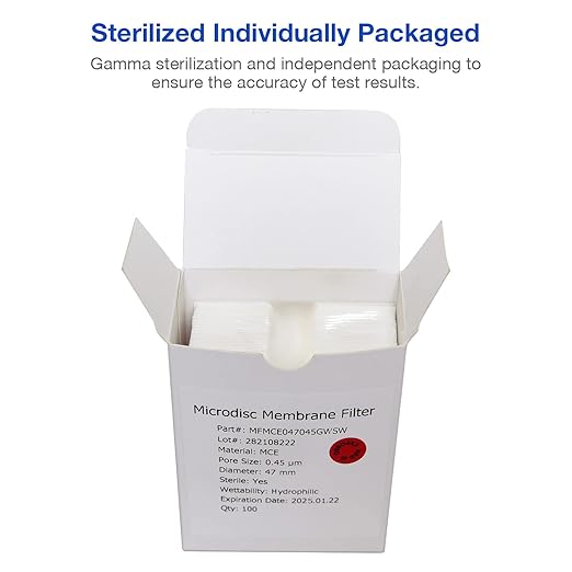 SimPure MCE Gridded Membrane Filter Sterile, 47mm Diameter and 0.45um Pore Size, Individual Pack Membrane Disc Filter, Hydrophilic Filter Paper, Pack of 2000