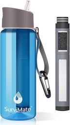 SurviMate 5-Stage 0.01μm Ultra-Filtration Filtered Water Bottle, BPA-Free Material, NSF/ANSI 42&372 Certified, Portable Water Filter Bottle for Survival, Camping, Hiking, and Emergency Use